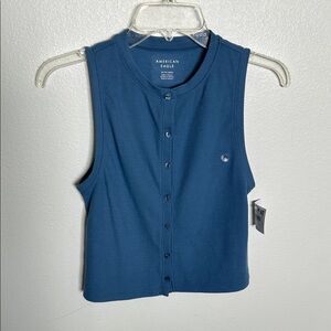 American Eagle Outfitters Women's Button Down Blue Top
